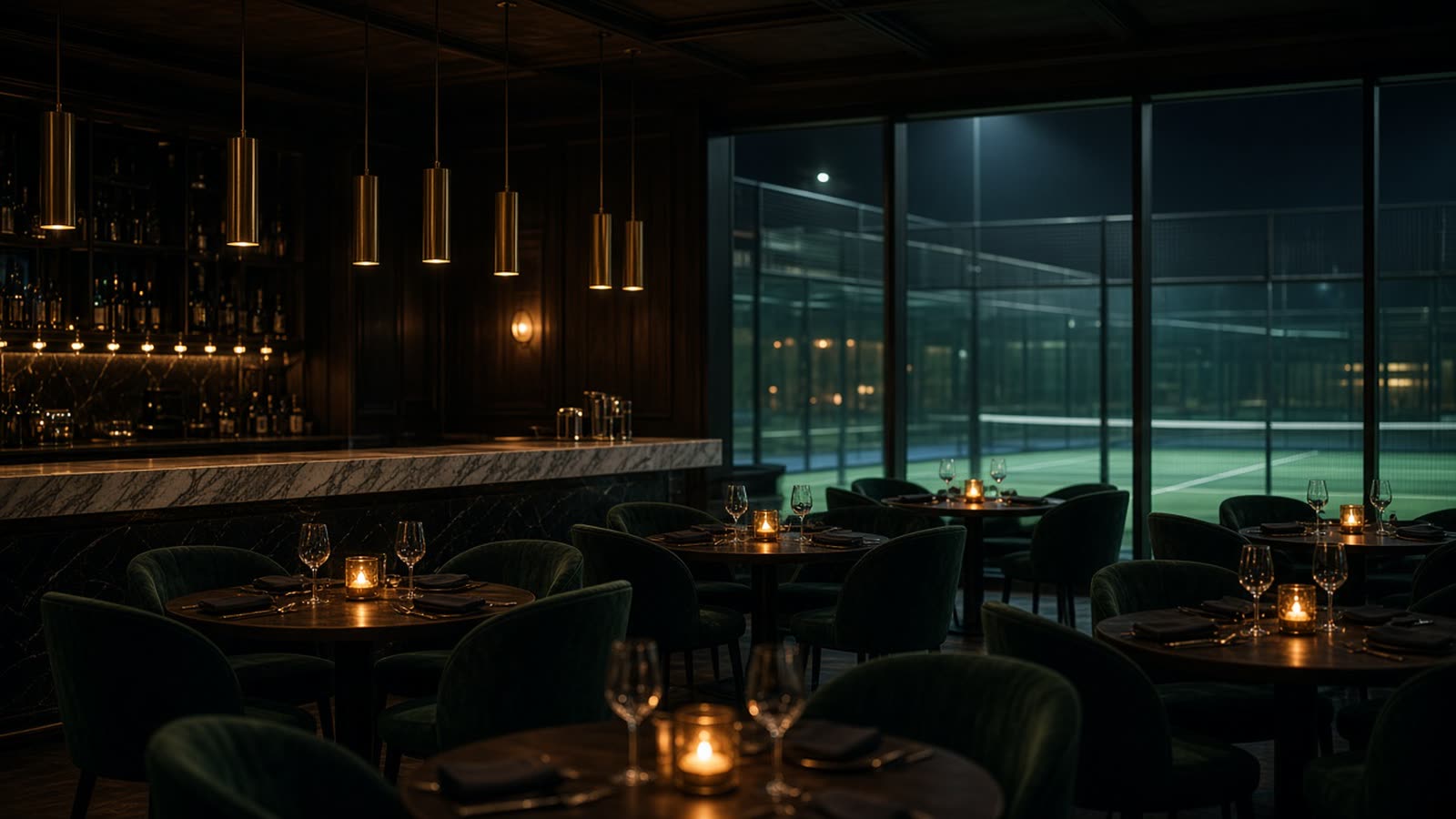 Metropole restaurant overlooking the courts